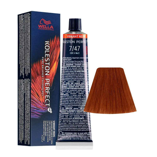 Wella Professionals Koleston Perfect Me+ – Permanent Hair Dye for Women, 7/47 Medium Blonde Red Brown, 60 ml