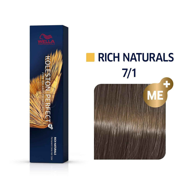 Wella Professionals Koleston Perfect Me+ – Permanent Hair Dye for Women, 7/1 Medium Ash Blond, 60 ml
