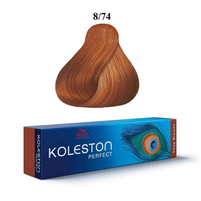 Wella Professionals Koleston Perfect – Permanent Hair Dye for Women, 8/74 Light Blond Chestnut Red, 60 ml