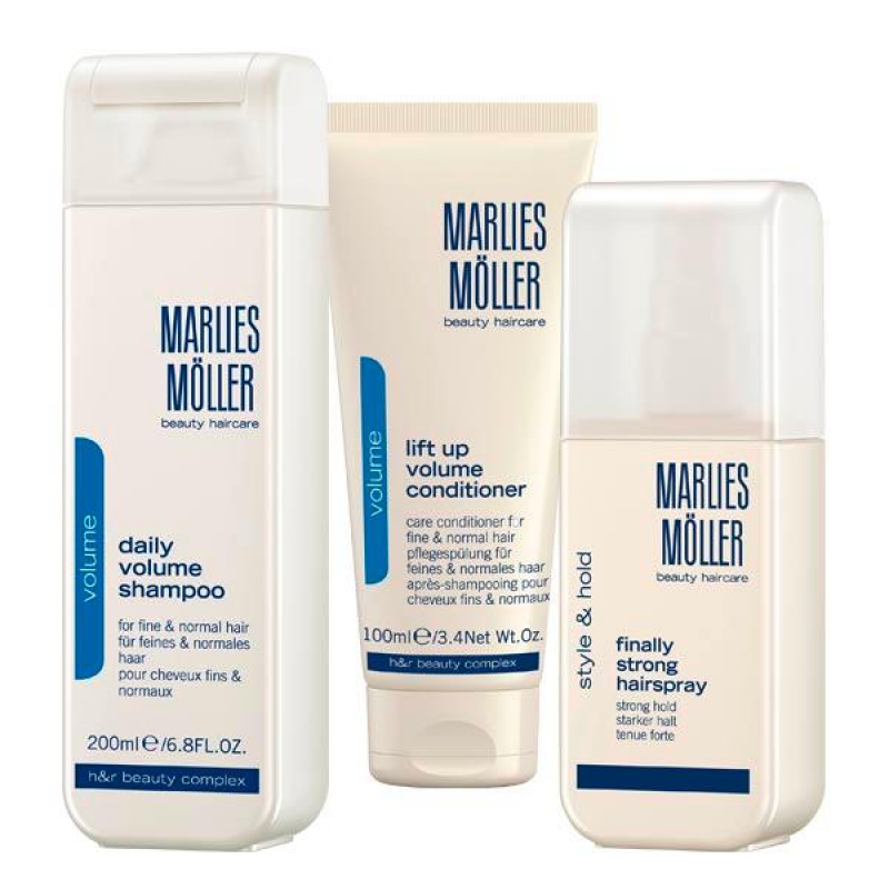 Marlies Moller Xmas Set Set Marlies Moller: Lift-Up – Hair Conditioner Unisex, For Volume, 100 ml + Finally Strong, Hair Spray, For Styling, Strong Hold, 125 ml + Daily Volume, Hair Shampoo, 200 ml